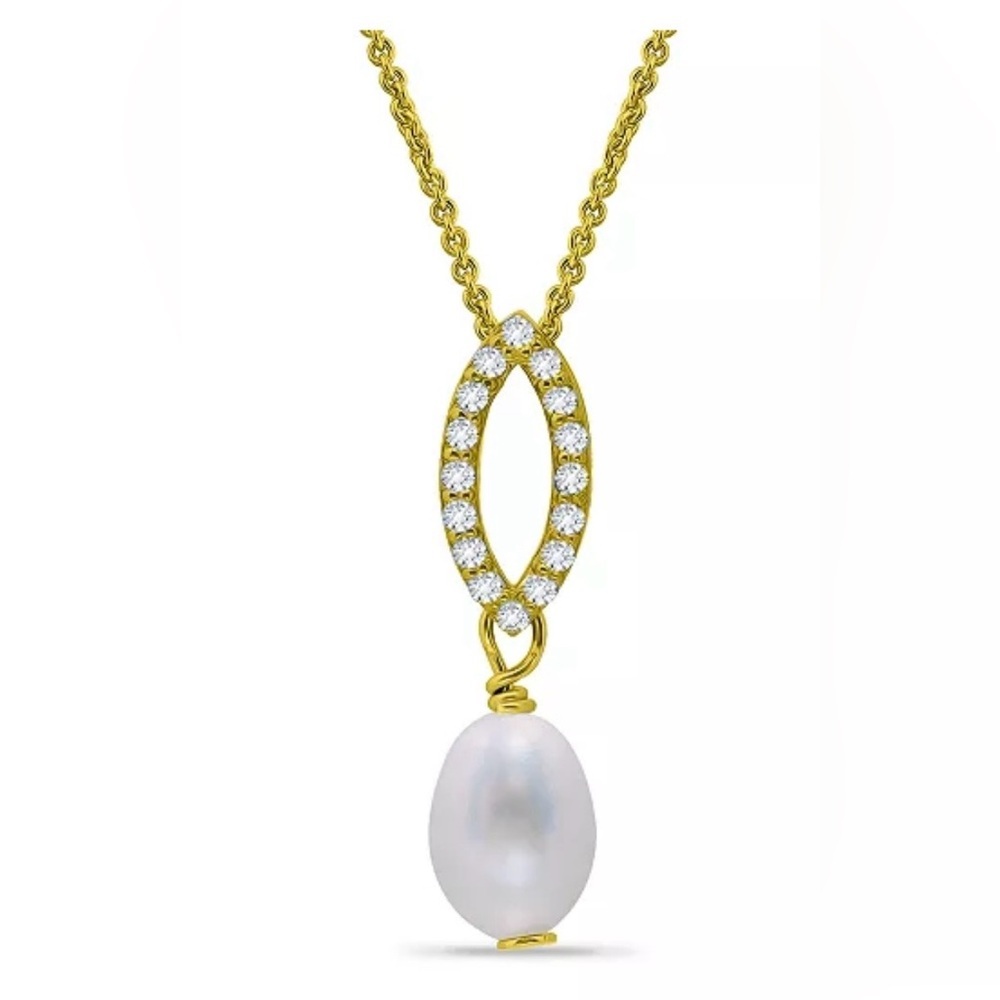 White Cultured Pearl and Pave Cubic Zirconia Pendant
Necklace - Picture 11 of 11